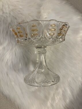 Glass Compote Dish with Gold Accents